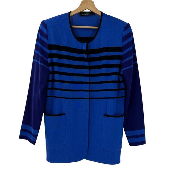 Misook Blue Black Striped Zip Jacket Sz XL - Picture 1 of 6